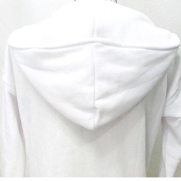 White Zip Up Asymmetrical Front Jacket with Attached Hood Side Pockets NWOT Med - Picture 12 of 16